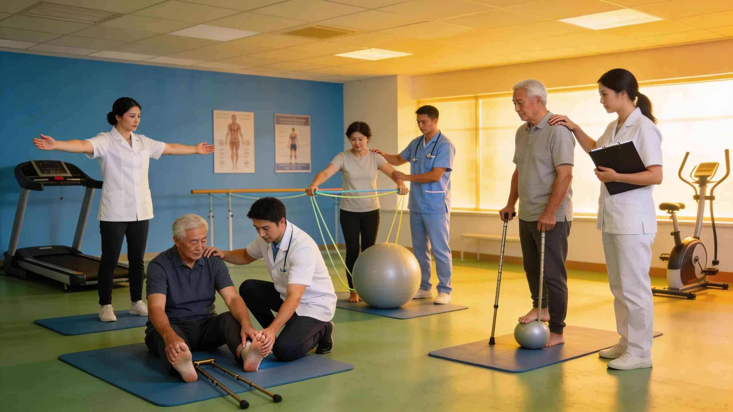Supportive physical therapy session focused on chronic pain management strategies for neuropathy