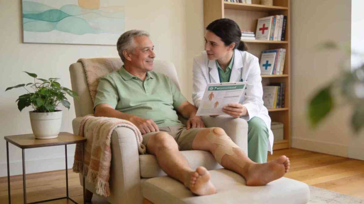 Personalized neuropathy treatment scene with patient consultation in a warm healthcare setting