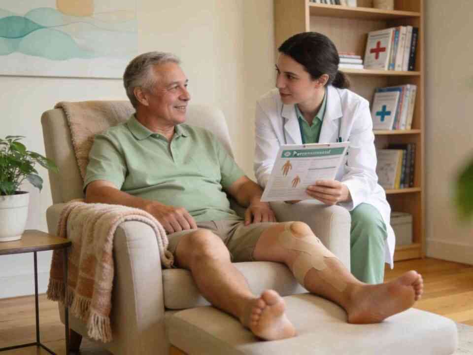 Personalized neuropathy treatment scene with patient consultation in a warm healthcare setting