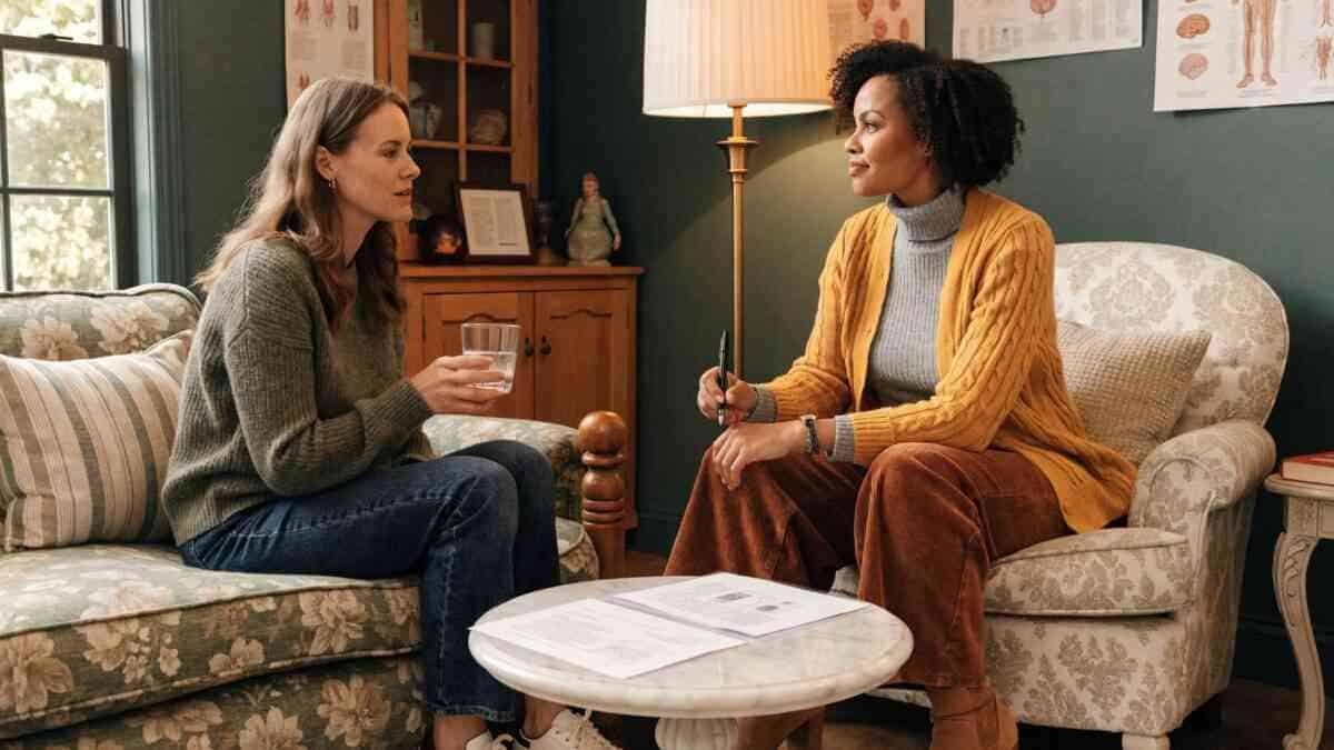 Patient consultation in a warm clinic setting focused on non-surgical neuropathy treatment options