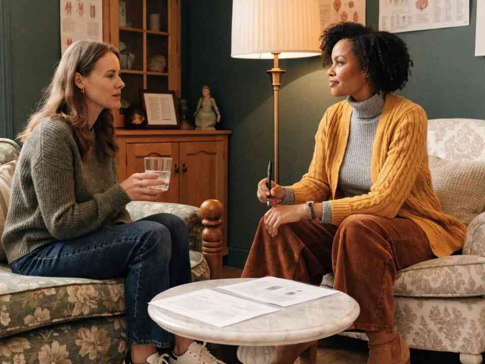 Patient consultation in a warm clinic setting focused on non-surgical neuropathy treatment options